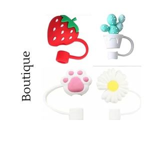 4 Piece Strawberry, Cactus, Paw Print & Flower Simple Modern Straw Covers